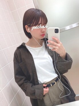 「UNIQLO（ユニクロ）のフランネルシャツ（長袖）（シャツ/ブラウス）」を使った、ぺーちゃんさん（レディース・150cm）の秋コーディネート