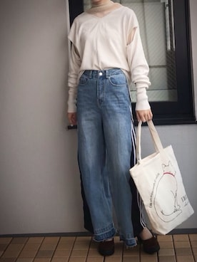「Narcissus（ナルシス）のアイテム（デニムパンツ）」を使った、kukukuさん（レディース・166cm）の秋コーディネート