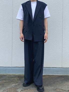 「RYO TAKASHIMA（リョウタカシマ）のアイテム（ベスト）」を使った、リックさん（メンズ・175cm）の夏コーディネート