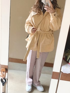 「アイテム（スラックス、ピンク系）」を使った、kiraさん（レディース・154cm）の春コーディネート