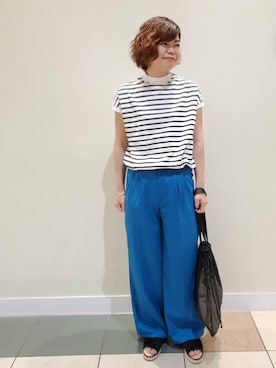 「マリンコーデ」｜「アイテム（スラックス）」を使った、coen りょうまるさん（レディース・158cm）の夏コーディネート