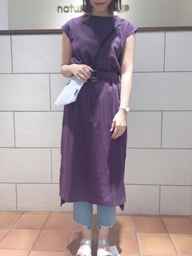 「natural couture（ナチュラルクチュール）のDカンベルト付きワッフルTワンピ（ワンピース）」を使った、ありんさん（レディース・170cm）の夏コーディネート