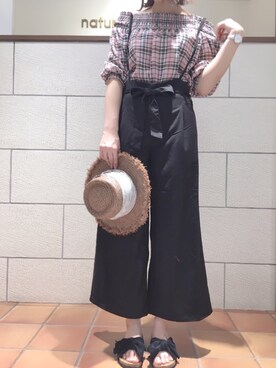 「natural couture（ナチュラルクチュール）のリボンコンフォートサンダル（その他シューズ）」を使った、ありんさん（レディース・170cm）の夏コーディネート