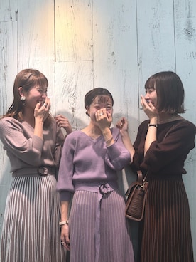 「natural couture（ナチュラルクチュール）の配色ニットプリーツワンピース（ワンピース）」を使った、ありんさん（レディース・170cm）の秋コーディネート