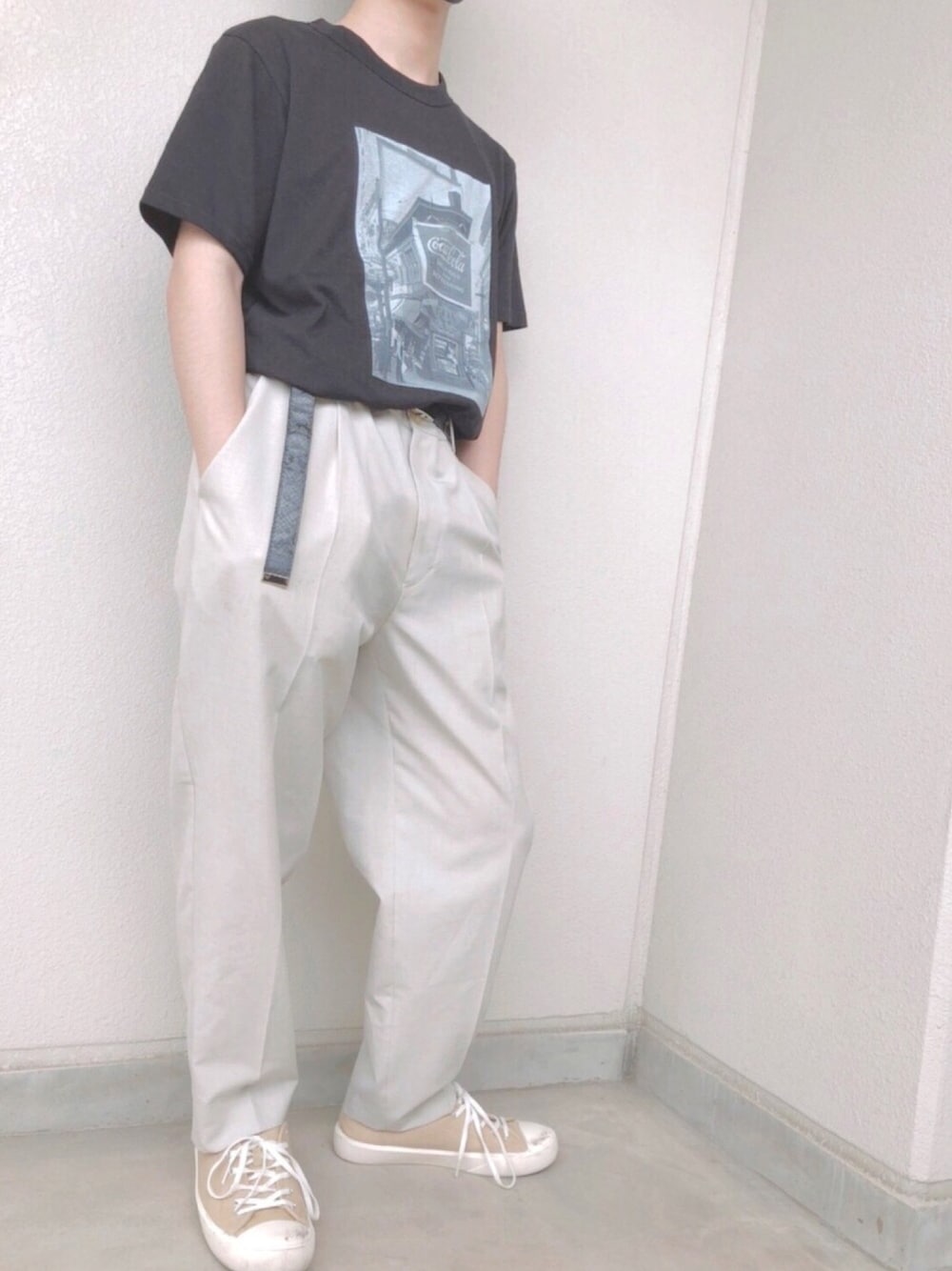 「夏コーデ、高校生、GU、初投稿」｜「WEGOのアイテム（ベルト、グレー系）」を使った、Ru_nさん（メンズ・166cm）の春コーディネートの1枚目の写真