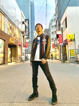 「HYSTERIC GLAMOUR（ヒステリックグラマー）のアイテム（ライダースジャケット）」を使った、tomoyaさん（メンズ・174cm）の秋コーディネート