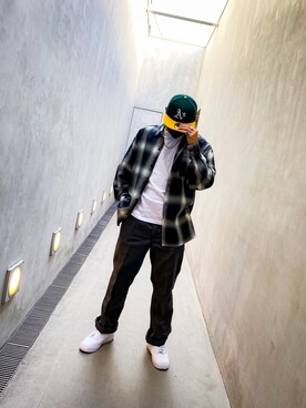 「Dickies（ディッキーズ）のアイテム（カーゴパンツ、ブラック系）」を使った、tokuさん（メンズ）の冬コーディネート