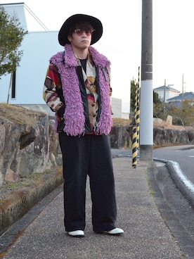 「VINTAGE（ヴィンテージ）のアイテム（ハット、ブラック系）」を使った、かいーんさん（メンズ・168cm）の冬コーディネート