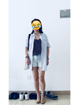 「GAP（ギャップ）のアイテム（タンクトップ、ブルー系）」を使った、HeyMinさん（レディース・162cm）の秋コーディネート