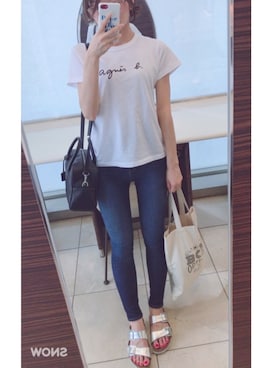 「Tシャツ×デニム」｜「アイテム（PC・スマホグッズ/家電）」を使った、Mさん（レディース・157cm）の夏コーディネート