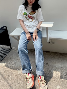 「NIKE（ナイキ）のアイテム（スニーカー、オレンジ系）」を使った、xinさん（レディース・162cm）の夏コーディネート