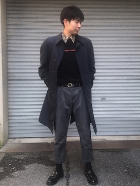 「LONDONFOG（ロンドンフォグ）のアイテム（ステンカラーコート）」を使った、shiさん（メンズ・181cm）の春コーディネート