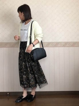 「SLOBE IENA（スローブイエナ）のヘンケイアミBIGカーデ◆（ニット/セーター）」を使った、uaさん（レディース・153cm）の春コーディネート