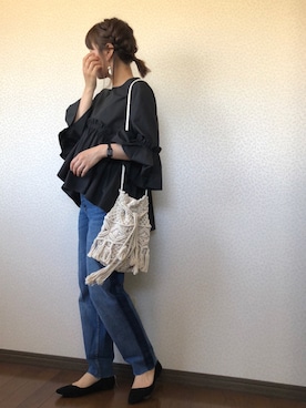 「WEGO（ウィゴー）のWEGO/マクラメ巾着ショルダーバッグ（ショルダーバッグ）」を使った、uaさん（レディース・153cm）の春コーディネート