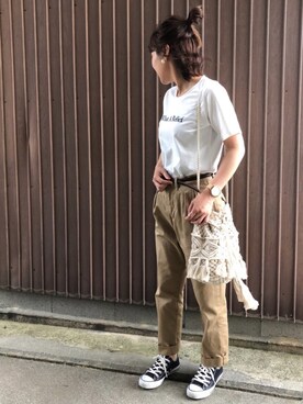 「WEGO（ウィゴー）のWEGO/マクラメ巾着ショルダーバッグ（ショルダーバッグ）」を使った、uaさん（レディース・153cm）の春コーディネート