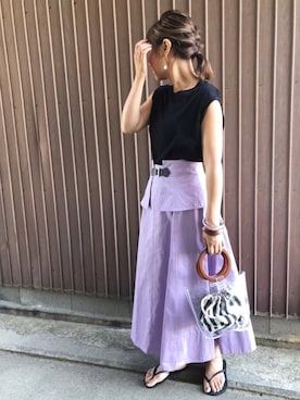 「ハイウエストスカート」｜「アイテム（ビーチサンダル）」を使った、uaさん（レディース・153cm）の夏コーディネート