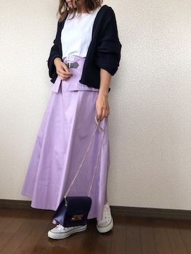 「ハイウエストスカート」｜「アイテム（オールインワン・サロペット）」を使った、uaさん（レディース・153cm）の秋コーディネート