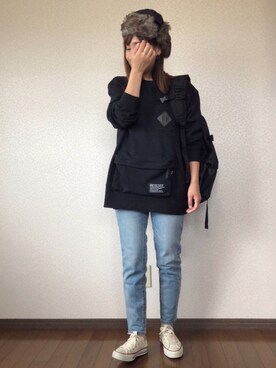 「ZOZO（ゾゾ）のスリムテーパードデニムパンツ［WOMEN］（デニムパンツ）」を使った、uaさん（レディース・153cm）の秋コーディネート