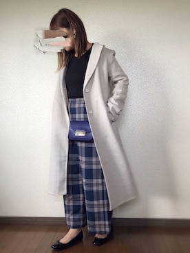 「ツイードパンツ」｜「アイテム（アクセサリー）」を使った、uaさん（レディース・153cm）の秋コーディネート