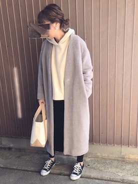 「Rouge vif（ルージュヴィフ）のアイテム（ムートンコート）」を使った、uaさん（レディース・153cm）の秋コーディネート