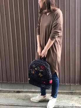「Desigual（デシグアル）のアイテム（バックパック/リュック）」を使った、uaさん（レディース・153cm）の秋コーディネート