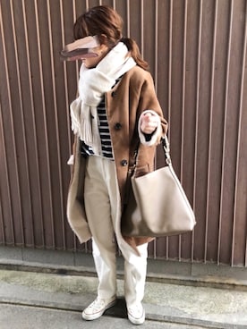 「コーデュロイパンツ」｜「アイテム（ムートンコート）」を使った、uaさん（レディース・153cm）の冬コーディネート