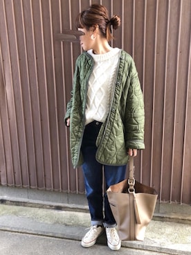 「zozoデニム」｜「アイテム（ミリタリージャケット）」を使った、uaさん（レディース・153cm）の冬コーディネート