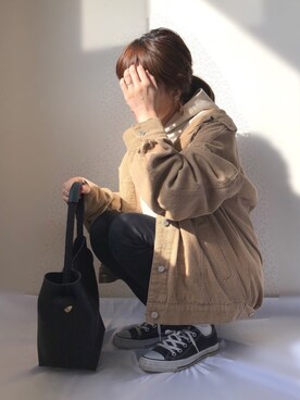 「SLOBE IENA（スローブイエナ）の30/10裏毛フードパーカー◆（パーカー）」を使った、uaさん（レディース・153cm）の冬コーディネート