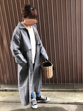 「zozoデニム」｜「アイテム（ステンカラーコート）」を使った、uaさん（レディース・153cm）の冬コーディネート
