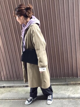 「le.coeur blanc（ルクールブラン）のデシンドットプリントワイドパンツ（その他パンツ）」を使った、uaさん（レディース・153cm）の冬コーディネート