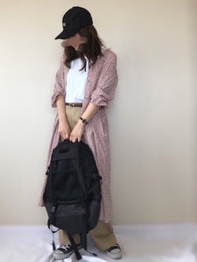 「14+（イチヨンプラス）のUSAコットンキャップ（キャップ）」を使った、uaさん（レディース・153cm）の春コーディネート