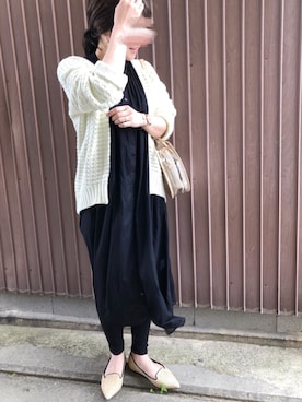 「SLOBE IENA（スローブイエナ）のヘンケイアミBIGカーデ◆（ニット/セーター）」を使った、uaさん（レディース・153cm）の春コーディネート