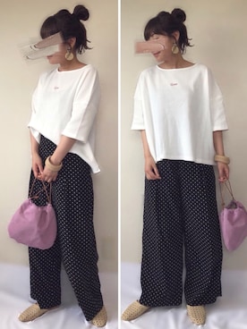 「Suntial（サンシャル）のアイテム（Tシャツ/カットソー）」を使った、uaさん（レディース・153cm）の夏コーディネート