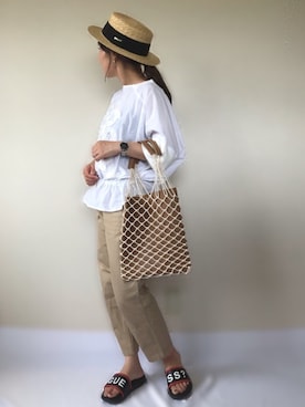 「Guess（ゲス）のアイテム（サンダル）」を使った、uaさん（レディース・153cm）の夏コーディネート