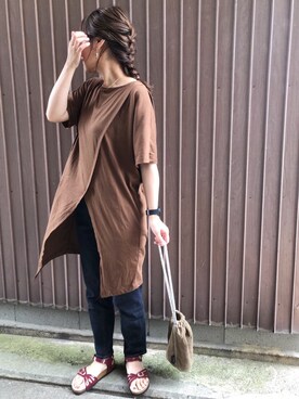 「ZOZO（ゾゾ）のスリムテーパードデニムパンツ［WOMEN］（デニムパンツ）」を使った、uaさん（レディース・155cm）の夏コーディネート