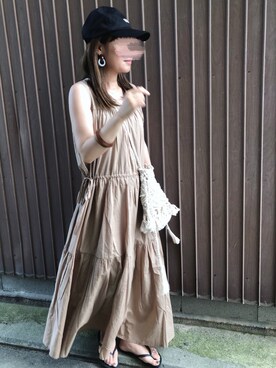 「キャップ女子」｜「アイテム（ビーチサンダル）」を使った、uaさん（レディース・153cm）の夏コーディネート