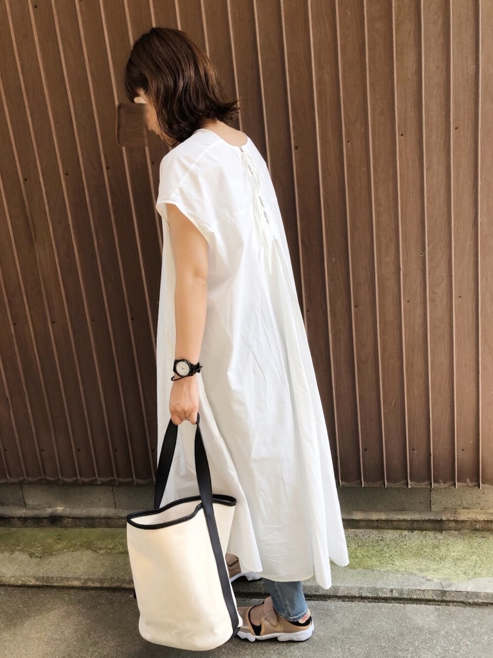 ジャーナルスタンダード ポプリンノーカラーレースアップノースリーブ  