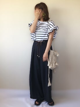 「WEGO（ウィゴー）のWEGO/マクラメ巾着ショルダーバッグ（ショルダーバッグ）」を使った、uaさん（レディース・153cm）の夏コーディネート