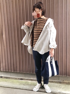 「ZOZO（ゾゾ）のスリムテーパードデニムパンツ［WOMEN］（デニムパンツ）」を使った、uaさん（レディース・153cm）の秋コーディネート