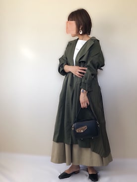 「SUGAR BISKET（シュガービスケット）のアイテム（トレンチコート）」を使った、uaさん（レディース・153cm）の秋コーディネート