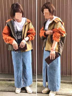 「アイテム（財布、ブラウン系）」を使った、uaさん（レディース・153cm）の秋コーディネート