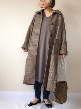 「SLOBE citron.（スローブシトロン）のアイテム（ステンカラーコート）」を使った、uaさん（レディース・153cm）の秋コーディネート