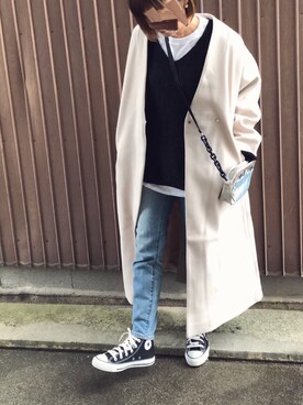 「ZOZO（ゾゾ）のスリムテーパードデニムパンツ［WOMEN］（デニムパンツ）」を使った、uaさん（レディース・153cm）の冬コーディネート