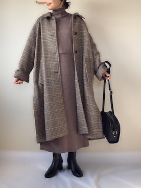 「SLOBE citron.（スローブシトロン）のアイテム（ステンカラーコート）」を使った、uaさん（レディース・153cm）の冬コーディネート