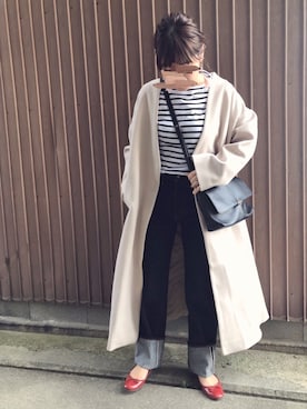 「リーバイス」｜「アイテム（ノーカラージャケット）」を使った、uaさん（レディース・153cm）の冬コーディネート