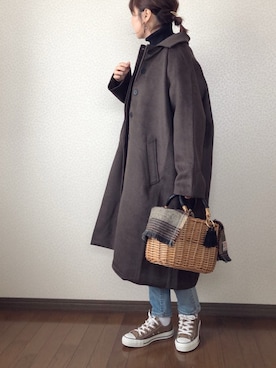 「Libra Cue（リブラ キュー）のアイテム（ステンカラーコート）」を使った、uaさん（レディース・153cm）の冬コーディネート