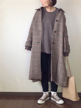 「SLOBE citron.（スローブシトロン）のアイテム（ステンカラーコート）」を使った、uaさん（レディース・153cm）の冬コーディネート