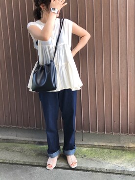 「petitcro（プティクロ）のpetitcro  ワイドバングル PCKB1901001（バングル/リストバンド）」を使った、uaさん（レディース・153cm）の夏コーディネート