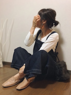 「SHARE PARK（シェアパーク）のアイテム（サロペット/オーバーオール）」を使った、uaさん（レディース・153cm）の秋コーディネート