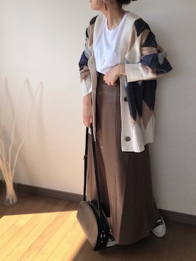 「レザースカート」｜uaさん（レディース・153cm）の秋コーディネート